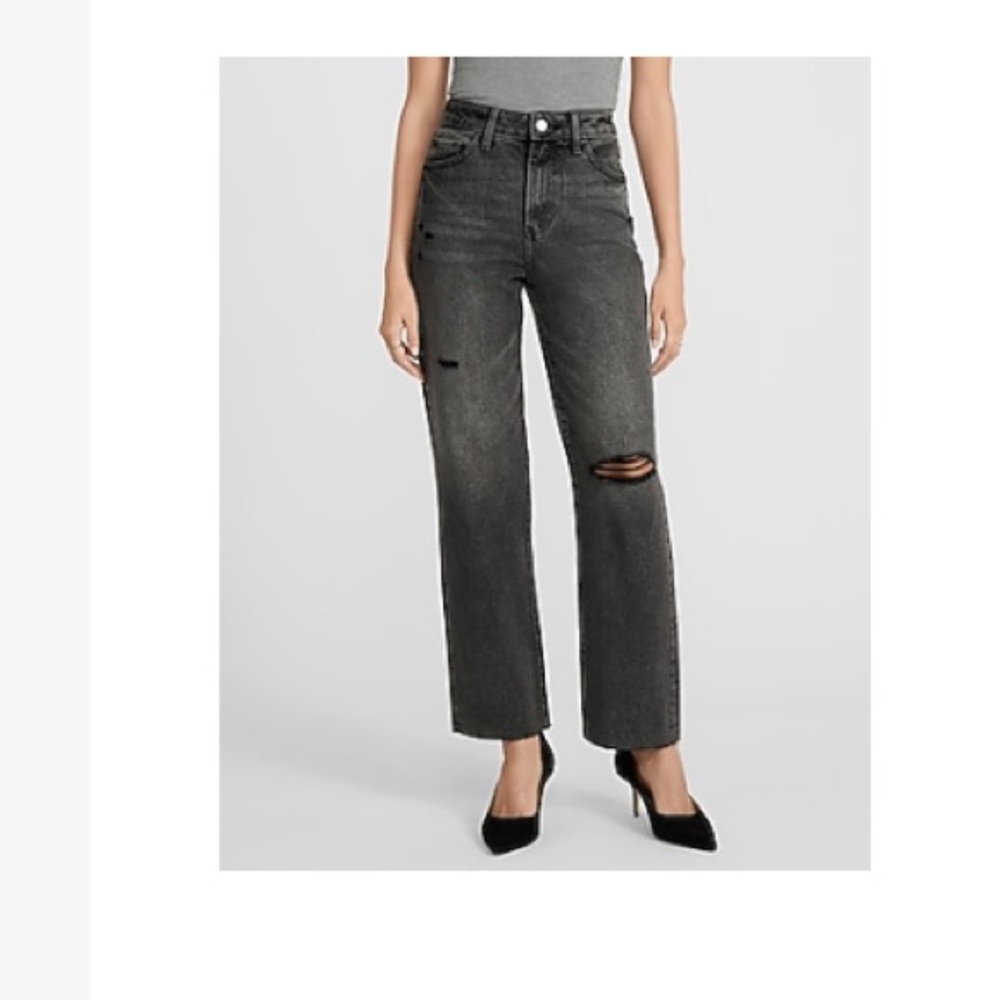 Express Distressed Washed Black Straight Ankle Jeans